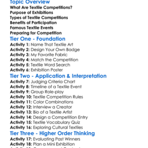 Textile Competitions And Exhibitions Worksheet Activity Booklet