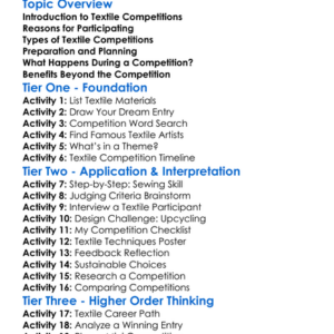 Textile Competitions Participation Worksheet Activity Booklet