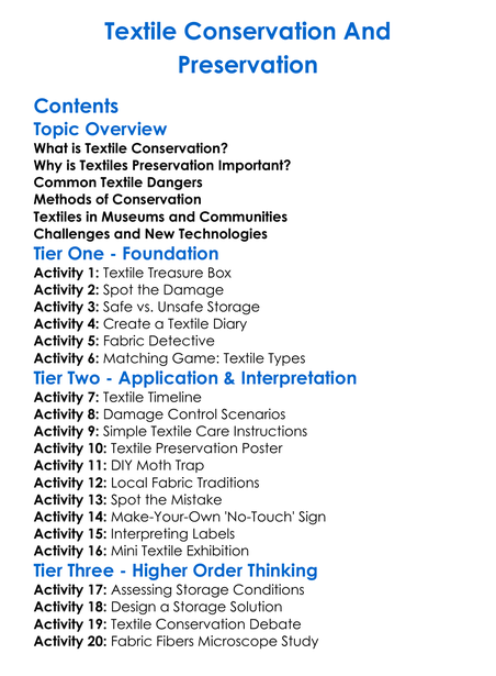 Textile Conservation And Preservation Worksheet Activity Booklet