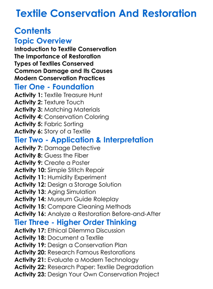 Textile Conservation And Restoration Worksheet Activity Booklet