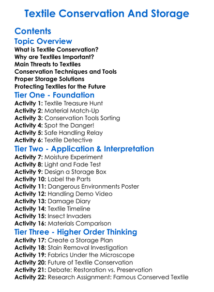 Textile Conservation And Storage Worksheet Activity Booklet