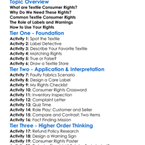 Textile Consumer Rights Worksheet Activity Booklet
