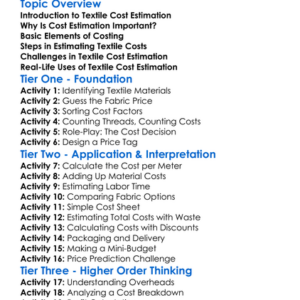 Textile Cost Estimation Worksheet Activity Booklet