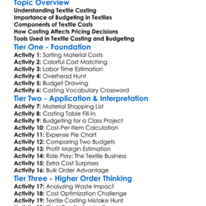 Textile Costing And Budgeting Worksheet Activity Booklet