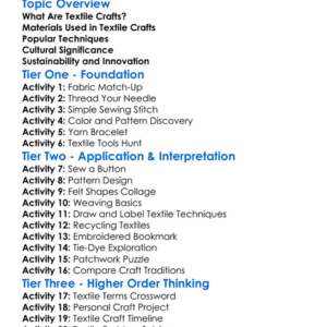 Textile Crafts Worksheet Activity Booklet