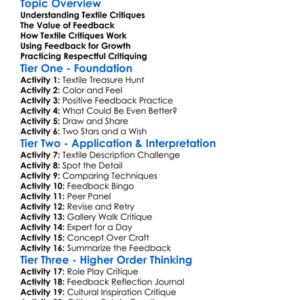 Textile Critiques And Feedback Worksheet Activity Booklet