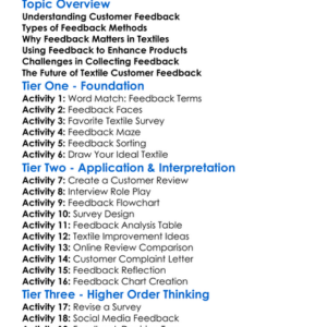Textile Customer Feedback Worksheet Activity Booklet
