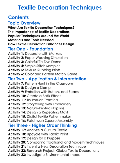 Textile Decoration Techniques Worksheet Activity Booklet