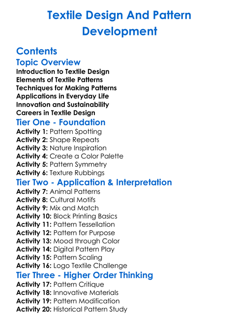 Textile Design And Pattern Development Worksheet Activity Booklet