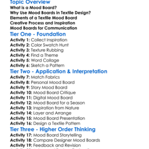 Textile Design Mood Boards Worksheet Activity Booklet