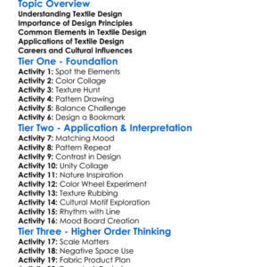 Textile Design Principles Worksheet Activity Booklet