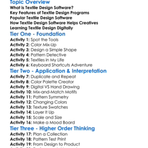 Textile Design Software Worksheet Activity Booklet