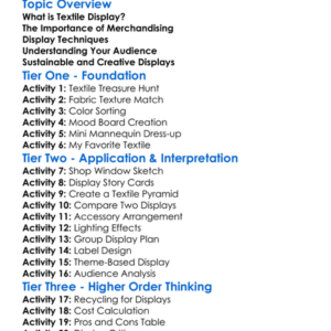 Textile Display And Merchandising Worksheet Activity Booklet
