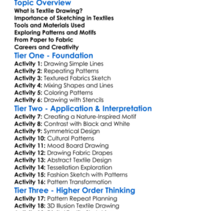Textile Drawing And Sketching Worksheet Activity Booklet