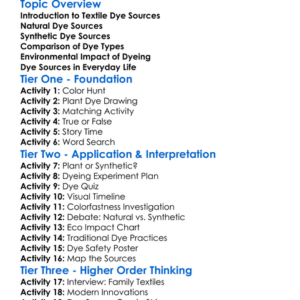 Textile Dye Sources Worksheet Activity Booklet