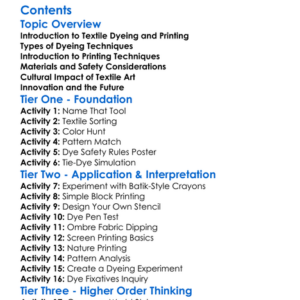 Textile Dyeing And Printing Techniques Worksheet Activity Booklet