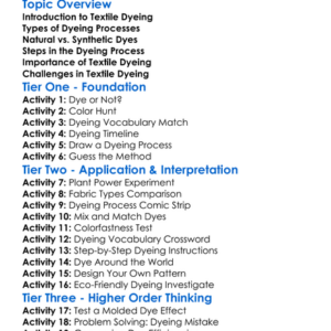 Textile Dyeing Processes Worksheet Activity Booklet