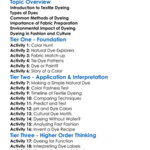 Textile Dyeing Worksheet Activity Booklet