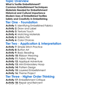 Textile Embellishment Techniques Worksheet Activity Booklet