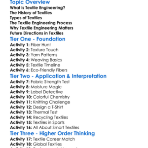 Textile Engineering Worksheet Activity Booklet