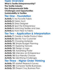 Textile Entrepreneurship Basics Worksheet Activity Booklet