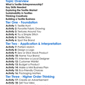Textile Entrepreneurship Skills Worksheet Activity Booklet