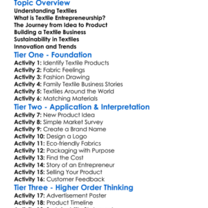 Textile Entrepreneurship Worksheet Activity Booklet