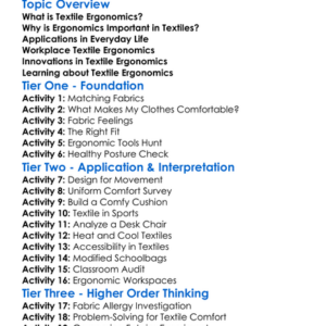 Textile Ergonomics Worksheet Activity Booklet