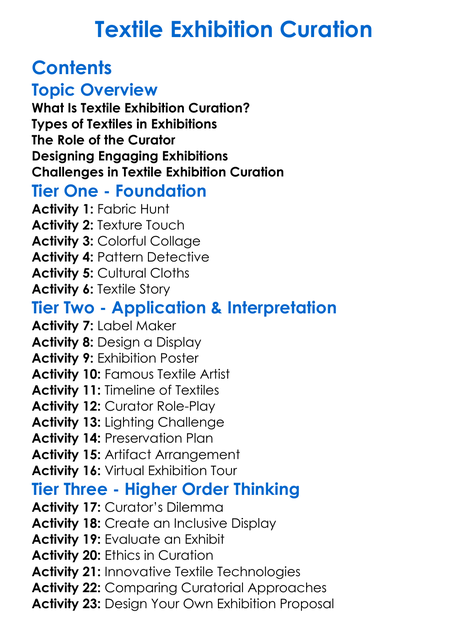 Textile Exhibition Curation Worksheet Activity Booklet