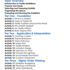 Textile Exhibition Planning Worksheet Activity Booklet
