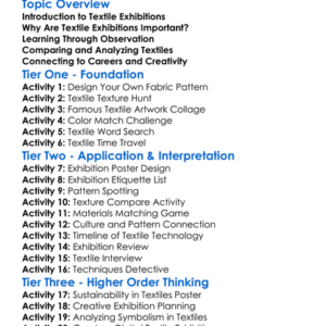 Textile Exhibitions And Analysis Worksheet Activity Booklet
