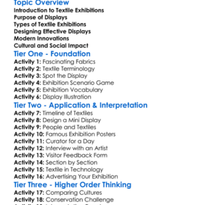 Textile Exhibitions And Displays Worksheet Activity Booklet