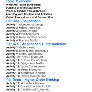 Textile Exhibitions And Museums Worksheet Activity Booklet