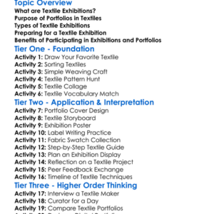 Textile Exhibitions And Portfolios Worksheet Activity Booklet