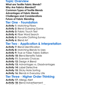 Textile Fabric Blends Worksheet Activity Booklet