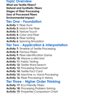 Textile Fiber Processing Worksheet Activity Booklet