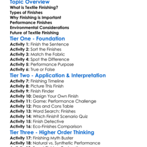 Textile Finishing For Performance Worksheet Activity Booklet