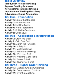 Textile Finishing Machinery Worksheet Activity Booklet