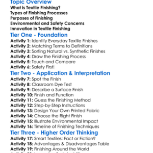 Textile Finishing Techniques Worksheet Activity Booklet