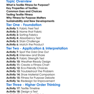 Textile Fitness For Purpose Worksheet Activity Booklet