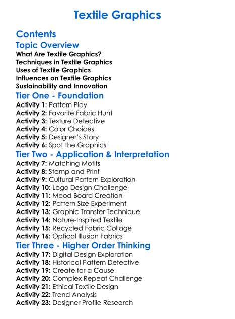 Textile Graphics Worksheet Activity Booklet