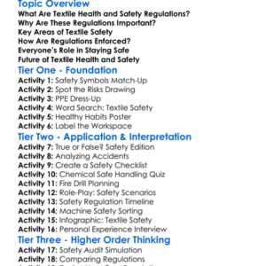 Textile Health And Safety Regulations Worksheet Activity Booklet
