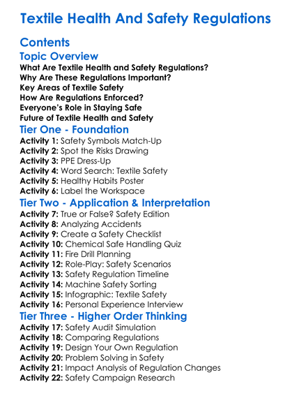 Textile Health And Safety Regulations Worksheet Activity Booklet