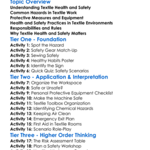 Textile Health And Safety Worksheet Activity Booklet