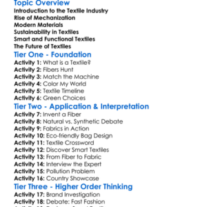 Textile Industry Innovations Worksheet Activity Booklet