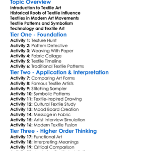 Textile Influence In Art Worksheet Activity Booklet