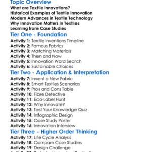 Textile Innovation Case Studies Worksheet Activity Booklet