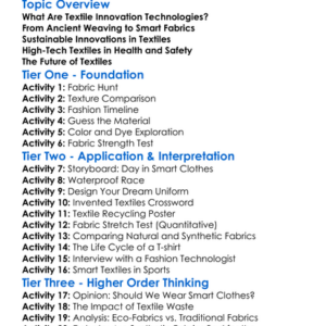 Textile Innovation Technologies Worksheet Activity Booklet