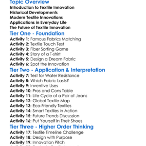 Textile Innovation Worksheet Activity Booklet