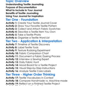 Textile Journal And Documentation Worksheet Activity Booklet